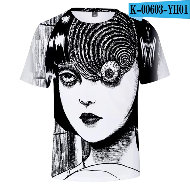 Футболка с 3D рисунком японского знаменитого комикса ужасов Junji ito Детская летняя футболка с короткими рукавами и круглым вырезом в стиле аниме в стиле Харадзюку с принтом ужасов - Цвет: 02
