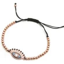 gold silver micro pave cz Cubic Zirconia rope adjusted Copper Beads Bracelet eye jg54 Charm Braided Bangles Women