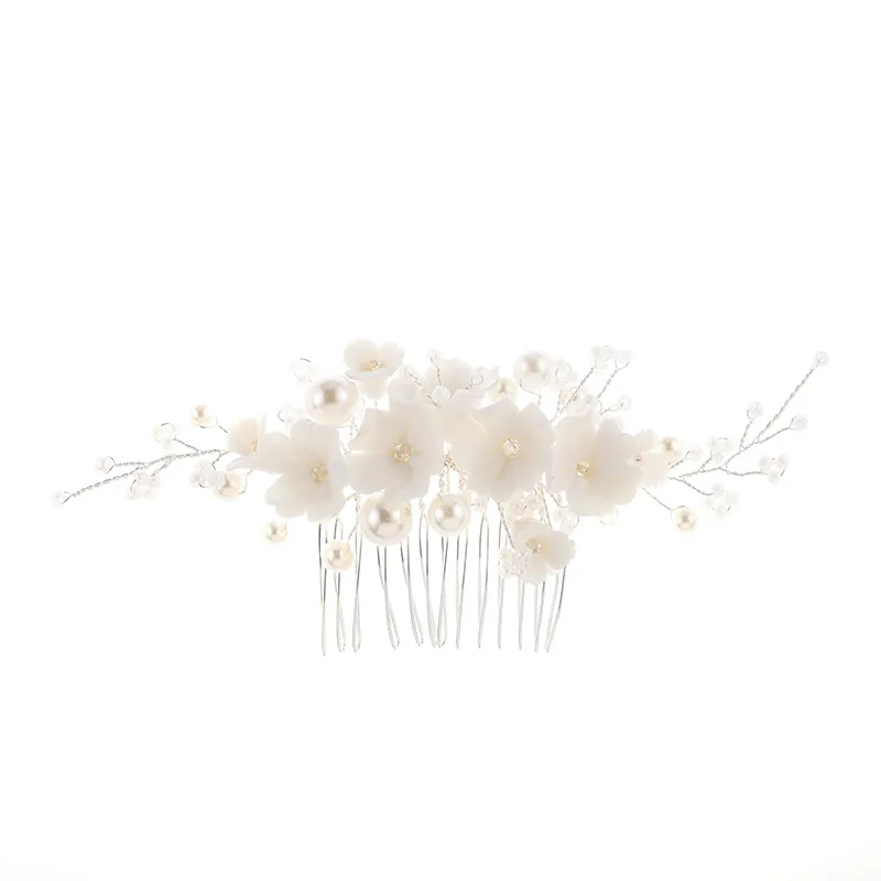 Floralbride Handmade Porcelain Flower Pearls Bridal Hair Comb Hair Pins Wedding Headdress Hair Accessories Women Hair Jewelry