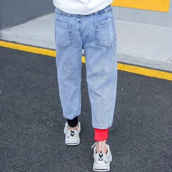 

Girls Casual Jeans Threaded Ankle Jeans 3-13years Spring and Autumn Children's Clothing Solid Loose Kids Clothes for Girl