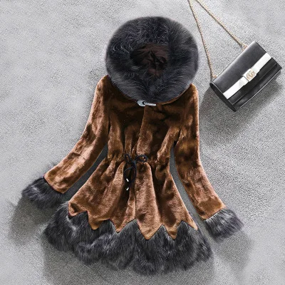 Khaki Женское пальто из искусственного меха, зеленый, винный, красный, 5XL, 6XL, плюс размер, имитация норки, меховая куртка, новое осенне-зимнее Модное теплое пальто, LD1213 - Цвет: Khaki
