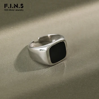 

F.I.N.S Korean S925 Sterling Silver Ring Simple Geometry Square Flat Enamel Rings for Women Opening Cuff Silver 925 Ring Jewelry