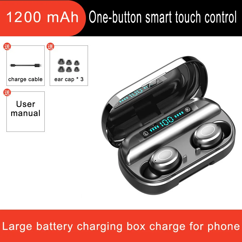 V9 1200 mAh B5 TWS 5,0 Bluetooth Беспроводные наушники с сенсорным управлением 6D стерео наушники бас гарнитура с микрофоном зарядная коробка - Цвет: V9 1200 mAh