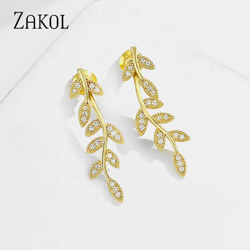 

ZAKOL Japanese and Korean Simple Willow Leaf Stud Earrings with AAA Cz Zirconia for Women Girl Fashion Jewelry Gift FSEP2577