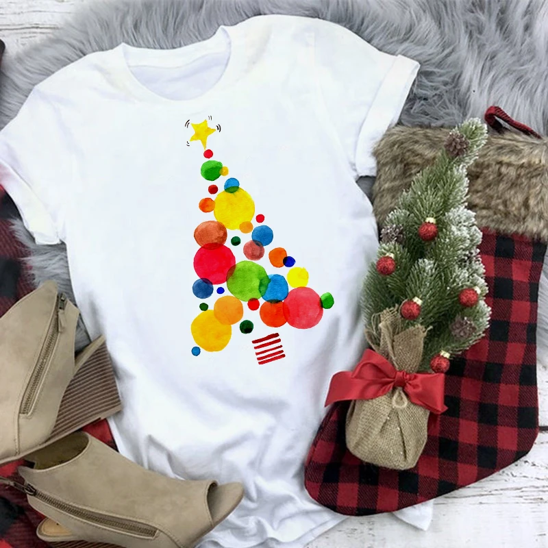 LUSLOS Happy Christmas футболка фестиваль красочный шар Рождественская елка печатных