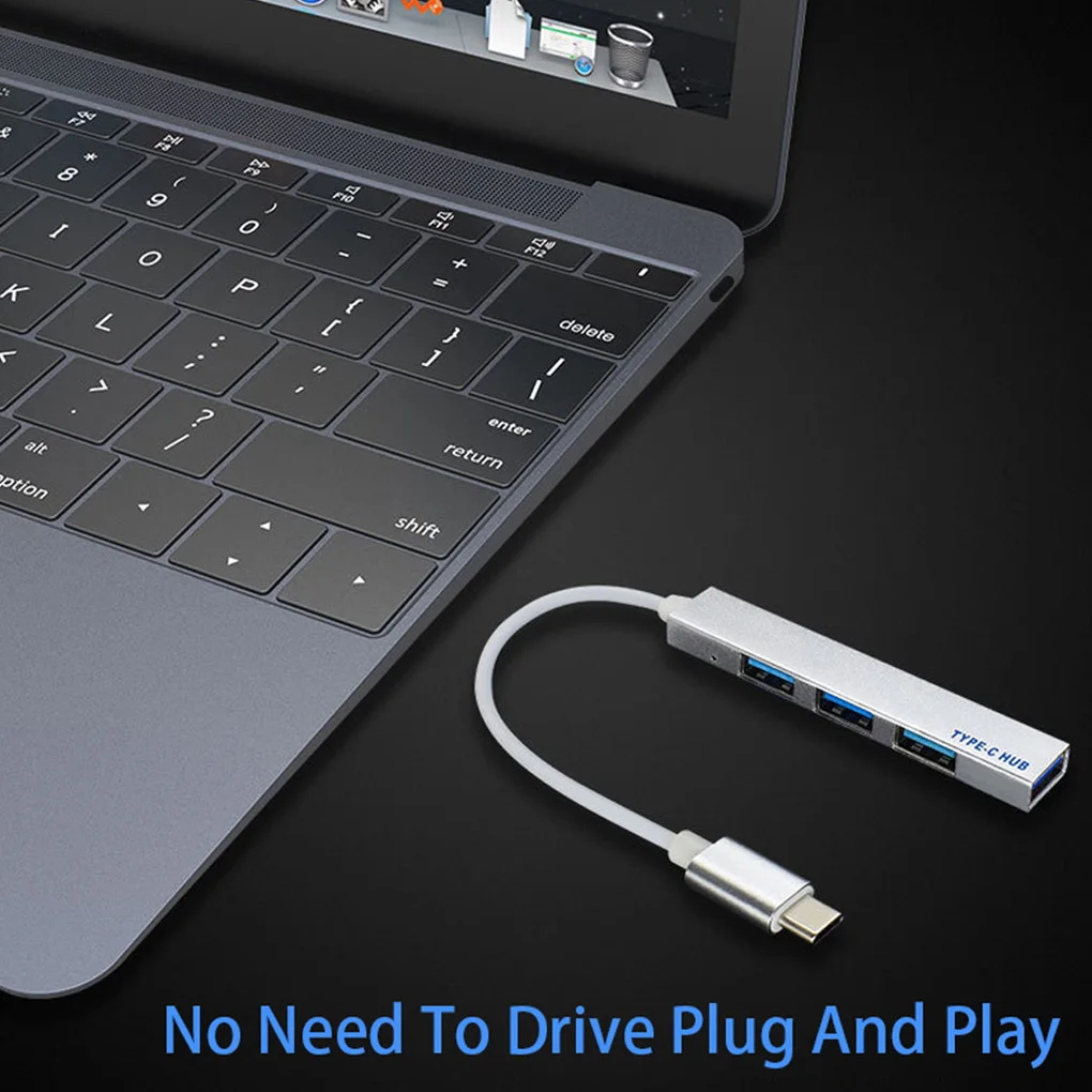 4 Port Splitter Type-C to USB 2.0 HUB Converter Adapter Cable for PC Laptop Computer Docking Station,Silver