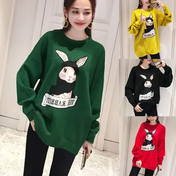 

Womens Loose Cartoon Print Long Sleeve O Neck Plus Velvet Padded Sweatshirt Tops Winter Printed 2019 Sweatshirts Autumn#20