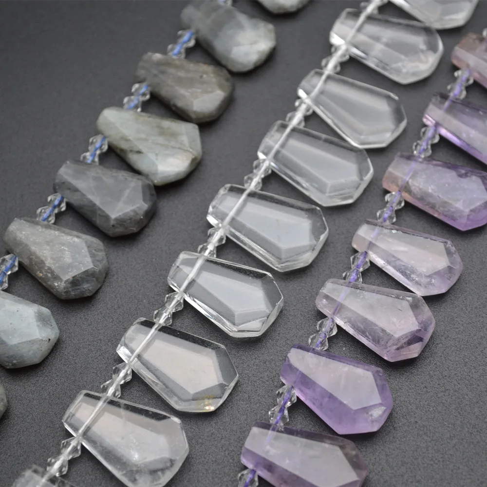

Natural Gemstone Flat Fan Shape Crystal Labradorite Amethyst Stone Loose Beads