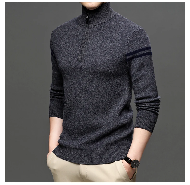 ovelha grosso suéter masculino cashmere suéteres com zíper jumper manga comprida