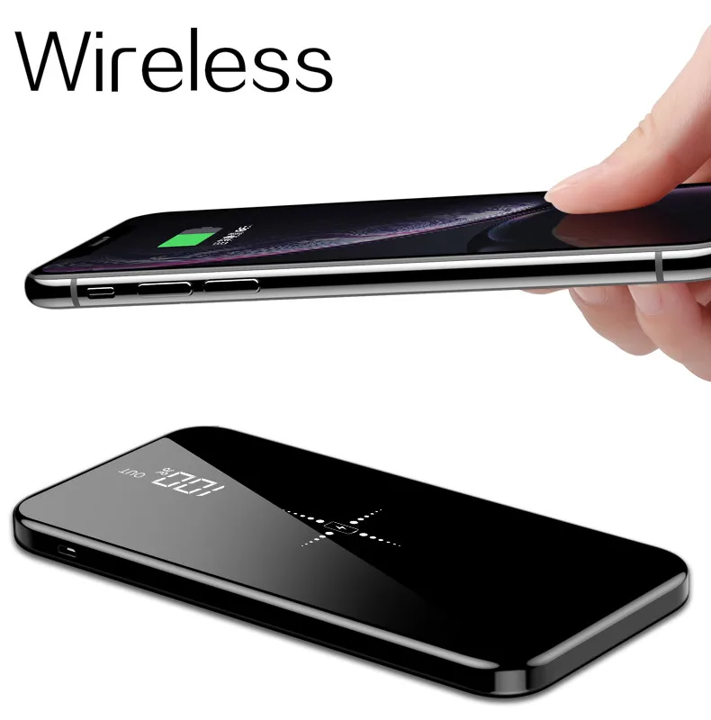 Quick Charge Bateria External Wireless Power Bank Dual USB Mirror Screen 10000mAh Wireless Charger Powerbank For iphone8 X XR