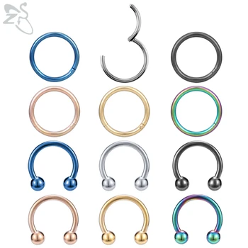 

ZS 6/12pcs Round Stainless Steel Nose Ring Set Horseshoe Nostril Piercings 16g/18g Colorful Lip Ear Conch Helix Piercing Jewelry
