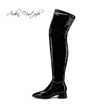 

Arden Furtado 2020 Fashion Women's Shoes Winter Pointed Toe Square Heels Elegant Ladies Over The Knee High Boots flat boots 45