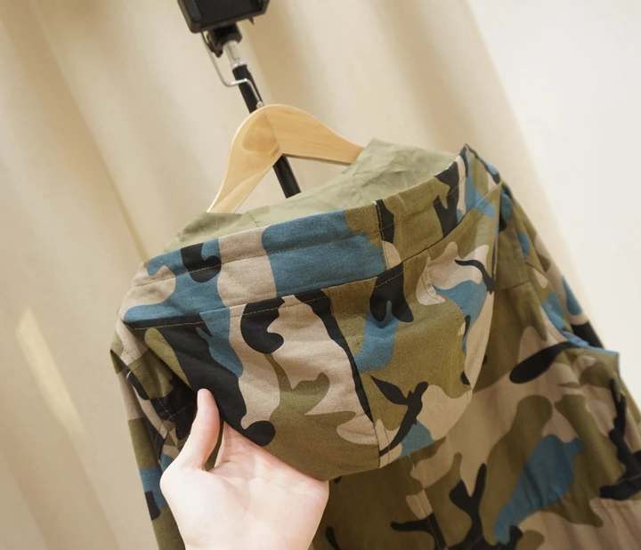 Многоцветный камуфляж хлопок длинный плащ унисекс Drawstring камуфляж печати военная куртка с капюшоном Высокая Низкая Верхняя одежда