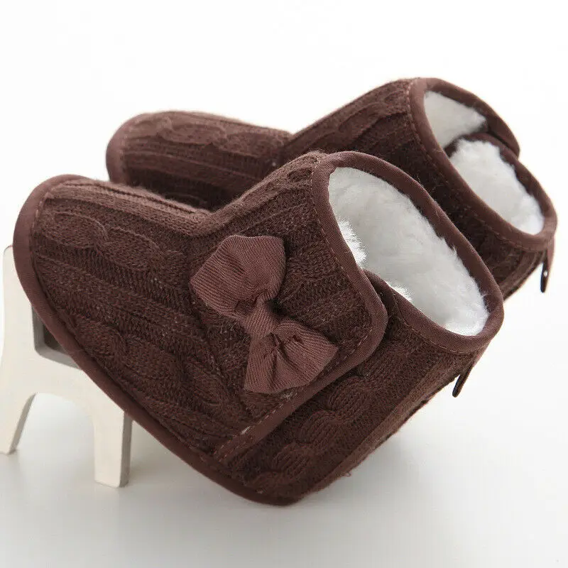 Pudcoco/зимние вязаные Нескользящие ботинки для новорожденных мальчиков и девочек Теплые тапочки обувь для малышей 0-18 месяцев - Цвет: Коричневый