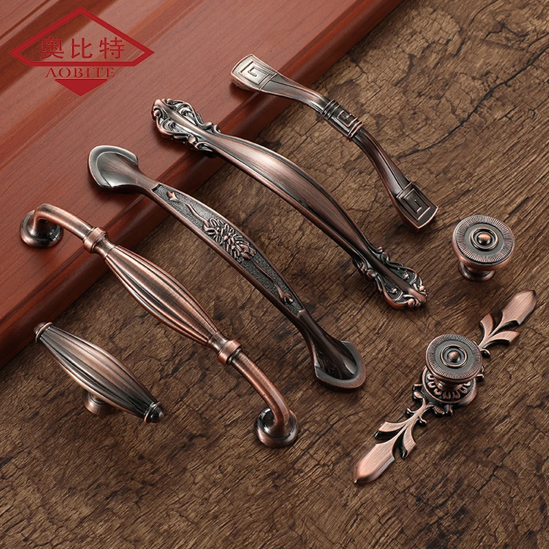 

AOBT European style handle door antique red bronze wardrobe cabinet handle cabinet door handle simple drawer handle