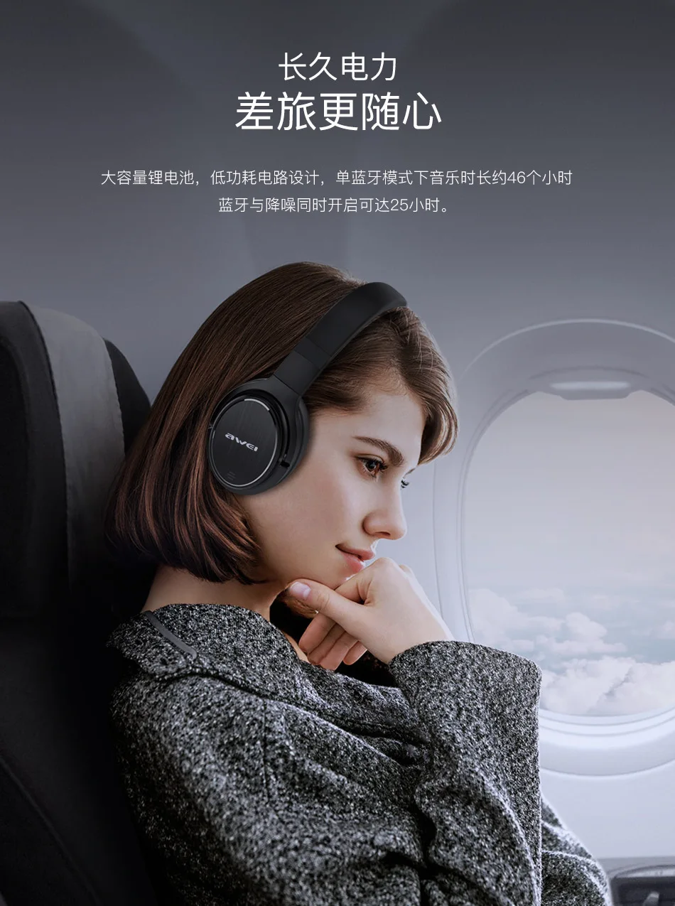 Awei Dimension A950BL активное шумоподавление ANC Bluetooth гарнитура Беспроводные складные затычки для мобильного телефона OEM