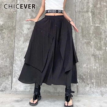 

CHICEVER Irregular Patchwork Big Pocket Women's Skirt High Waist Tunic Asymmetric Maxi Skirts Female 2020 Fashion Clothes New