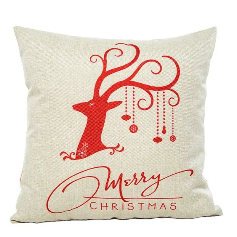 Merry Christmas Linen Square Decorative Throw Pillow Case Cushion Cover(Set of 4