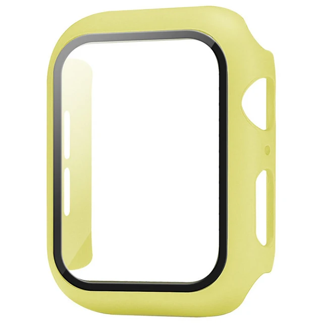 Glass+Case For Apple Watch Serie 7 6 5 4 3 2 1 SE 45mm 41mm iWatch Case 44mm 40mm 38mm 42mm Bumper Screen Protector+Cover Watch cream color