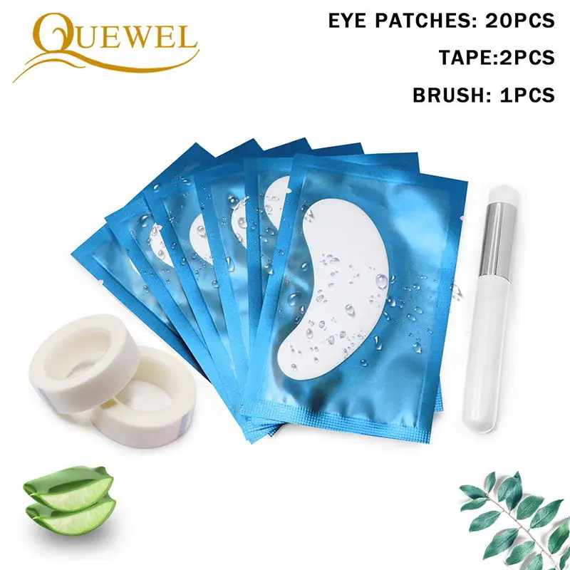 Quewel Eyelash Extension Practice Eye Patches Set Disposable Eye Gel Patch lashes Extension Eye Tape Cleaning Brush Makeup Tool - Цвет: White Patches 20pcs