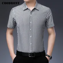 COODRONY Striped Cotton Shirt Men Business Casual Shirts Mens Clothes Spring Summer Short Sleeve Camisa Social Masculina C6033S