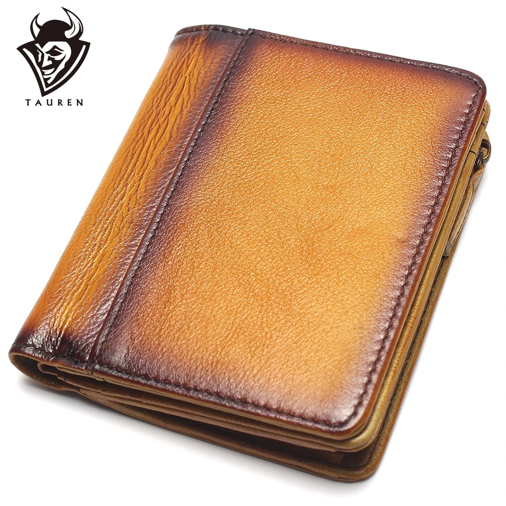 

Dip Dye RFID Blocking Men's Imported Top Layer Leather Brushed Wallet Handmade Retro Wallet Pure Leather Leather Coin Purse