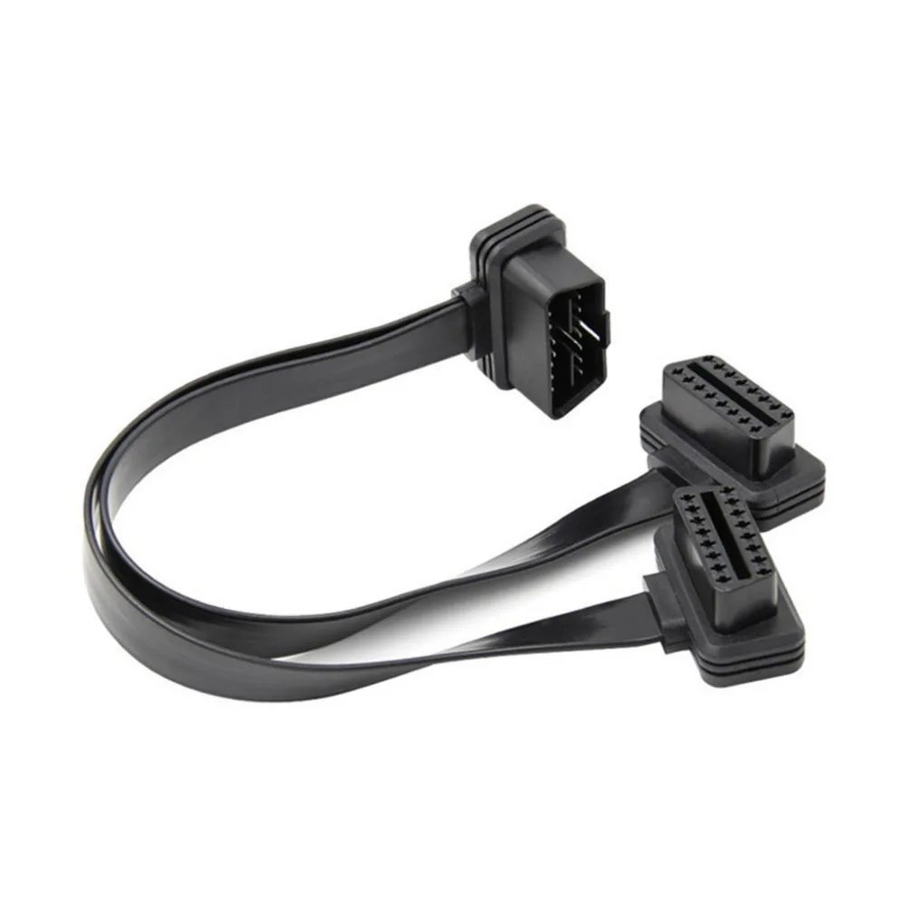 1 в 2 конвертированный кабель OBD2 плоский удлинитель с 16Pin подключен 3 фута OBD2 штекер двойной женский локоть удлинитель