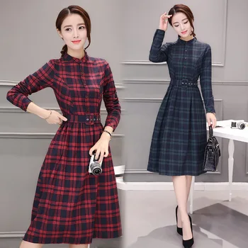 

2019 New Autumn Winter Plaid Sexy Long Sleeve Women's Dress Slim Fashion Party Dresses Female Elegant High Waist Dress