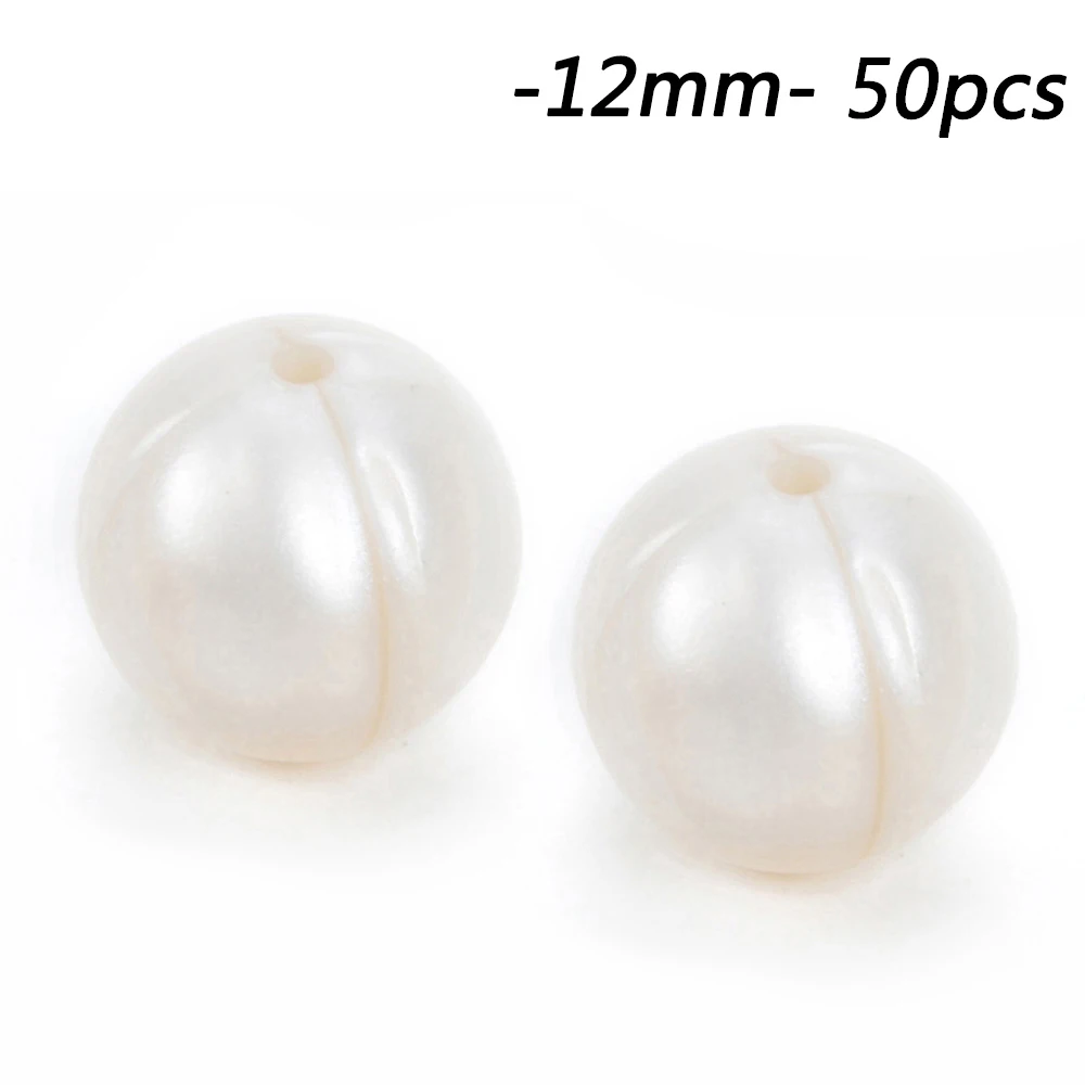 pearl white Силиконовые бусины 12 мм 50 шт./партия ожерелье-прорезыватель детский прорезыватель Игрушка Силиконовый BPA Chew Charms новорожденный уход аксессуар - Цвет: pearl white