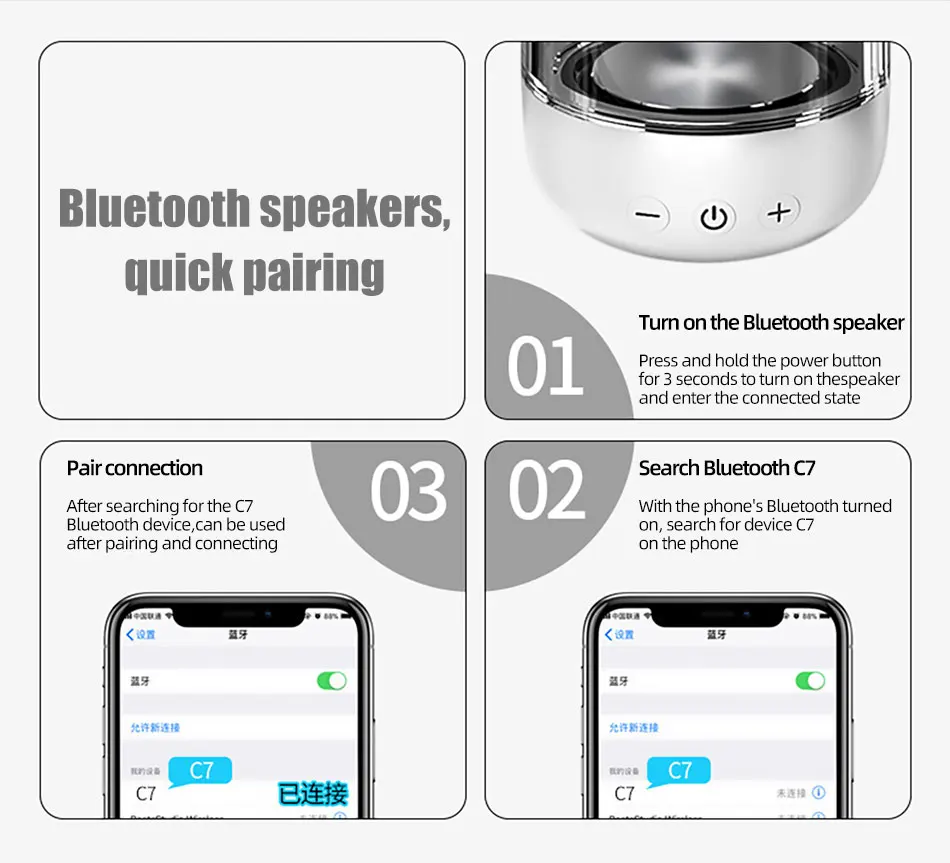 !ACCEZZ Bluetooth Speaker Portable Wireless Loudspeaker Waterproof Stereo Column Romantic Colorful LED Support TF Card with Mic (19)