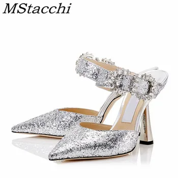 

MStacchi Fashion Pointed Toe High Heels Shoes Woman Crystal Buckle Wedding Pumps Ladies Shaped Heel Party Nightclub Shoes Mujer
