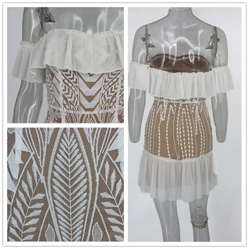 Женское Клубное платье мини Fuedage Осеннее Сетчатое лоскутное с открытыми плечами