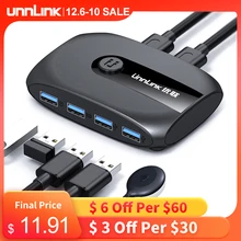 Unnlink – commutateur KVM USB 3.0 2.0, avec extension, 2 ordinateurs, 4 Ports Hub USB, pour clavier, souris, imprimante disque U