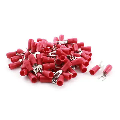 

80PCS Red Insulated Furcate Fork Terminals Cable Lug AWG14-12 SV3.5-4