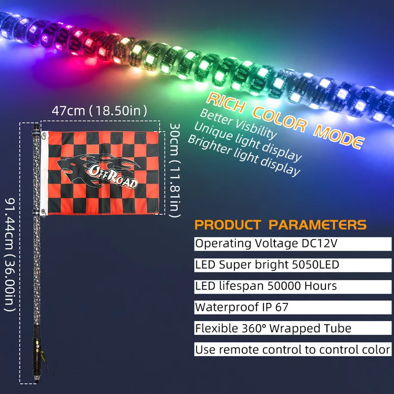 Safego 3FT 4FT RGB светодиодный кнут светильник с флагшток дистанционного Управление спираль внедорожный Предупреждение светильник для ATV внедорожник Jeep Лодки