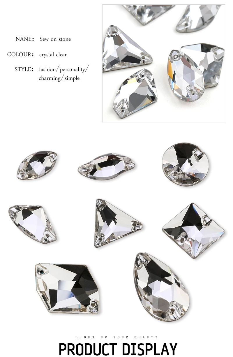 Heißer Verkäufer Form Nähen Auf Kristall Klar Strass DIY 2 Löcher Strass Glas Nähen Stein Nähen Strass Für Bekleidungs – Detail 4