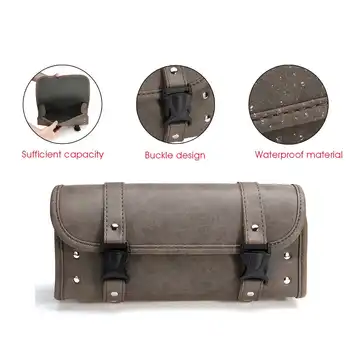 

Universal Motorcycle Front Fork Tool Bag PU Leather Saddlebag Luggage Storage Saddle Bags Matte Brown Waterproof