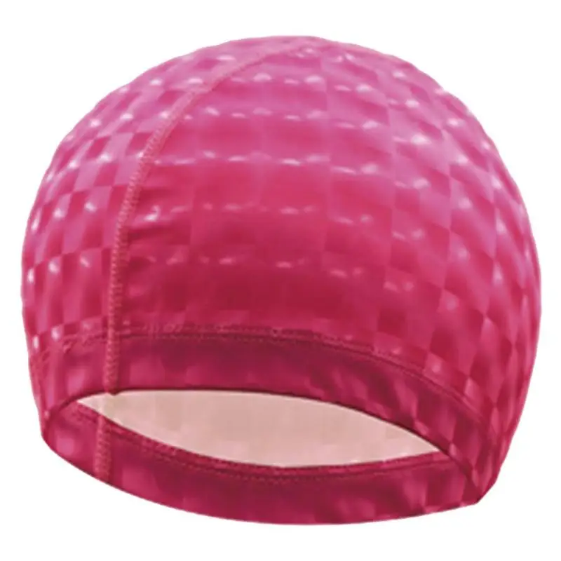 Swimming Cap PU Waterproof Protect Ears Long Hair Men Women Swim Pool Hat - Цвет: Rose Red