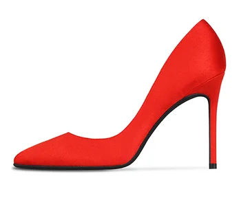 Black Elongated Classic Pointed Toe Pumps - red 10cm heel, 12