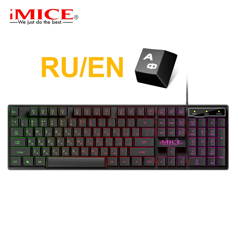 Keyboard Russian Проводная игровая клавиатура Имитация механическая чувство клавиатура с подсветкой USB 104 Keycaps русская клавиатура водонепроницаемые компьютерные игровые клавиатуры - Цвет: Keyboard Russian