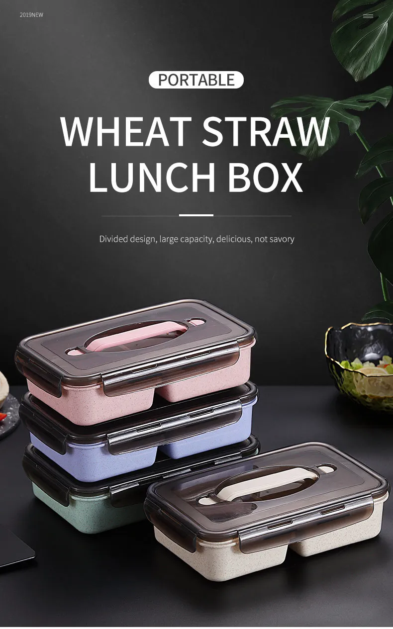 VandHome, японский детский Ланч-бокс, микроволновая печь, Bento box с отделениями, портативный, пшеничная солома, Bento, Ланч-бокс, контейнер для еды