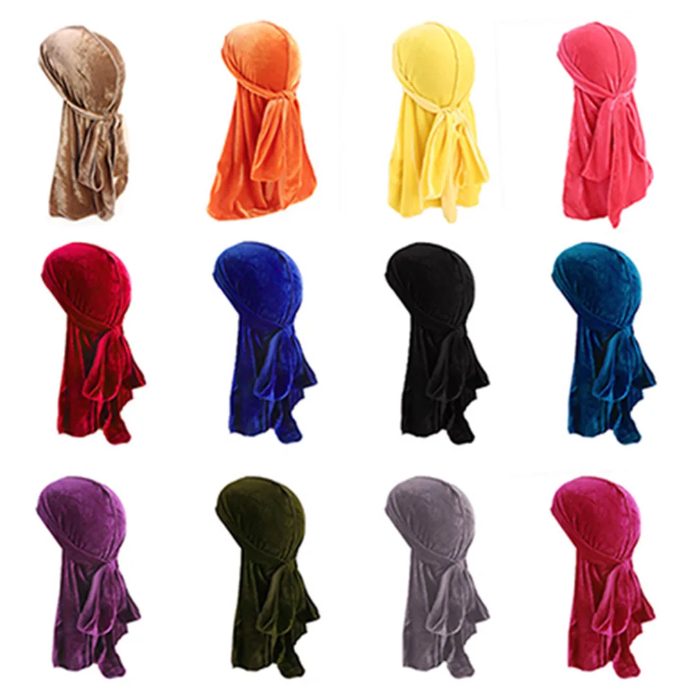 US $268.00 Velvet Durags Wholesale Breathable Men Durag Long Tail Doo Rag 100 Pieces Sets