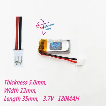 

JST PH 2.0mm 2pin connector 501235 3.7V 180mAh LiPo Battery Lithium Polymer Rechargeable For Mp3 bluetooth GPS PSP headset