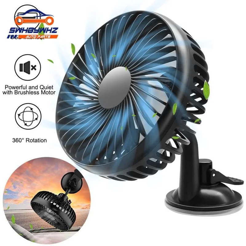 

2 Style USB Car Fan Suction Cup Car Seat Back Single Head Car Fan 12V24V Universal Large Wind Three Speed Control USB Car Fan