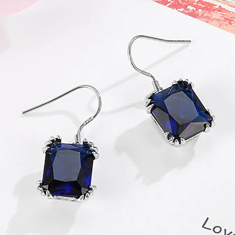 JS-ZRE550dark blue JoiasHome модные 925 пробы серебряные ювелирные изделия Висячие серьги с прямоугольной формы сапфир драгоценный камень для женщин Свадебная вечеринка подарок - Цвет камня: JS-ZRE550dark blue