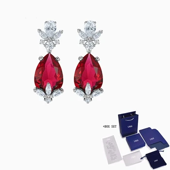 

Fashion Jewelry SWA New LOUISON RED Hollow Earrings Red Frost Winter Leaf Decoration Exquisite Crystal Female Elegant Luxury Rom