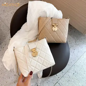 

Women Lattice Pattern Crossbody Bag Chain Satchel Lady PU Bucket Shoulder Pouch Youth Ladies Simple Versatile Bag
