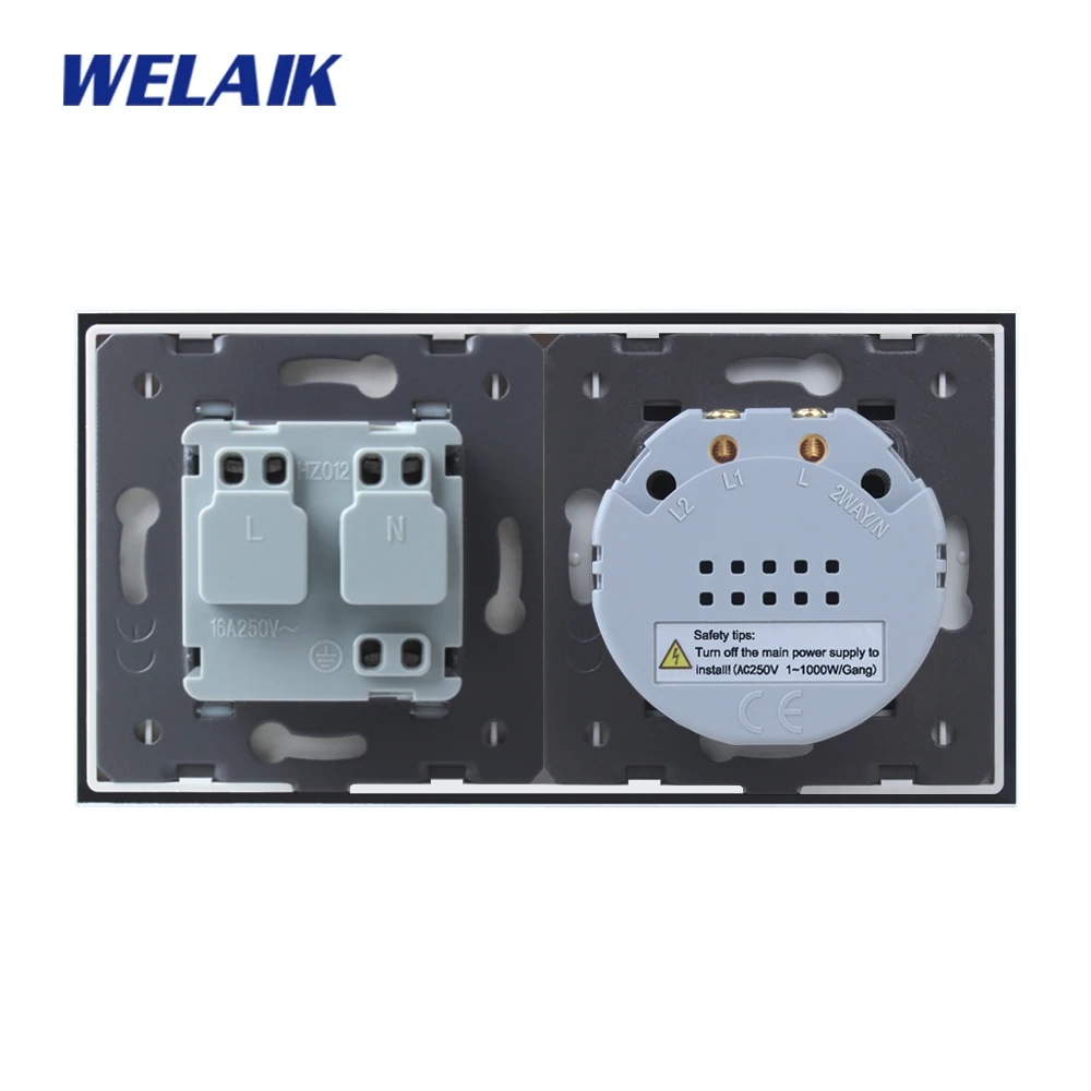WELAIK 2frame-кристалл стекло-панель настенный выключатель ЕС сенсорный выключатель-экран ЕС настенная розетка 1ганг-1way AC250V A29118ECW/B