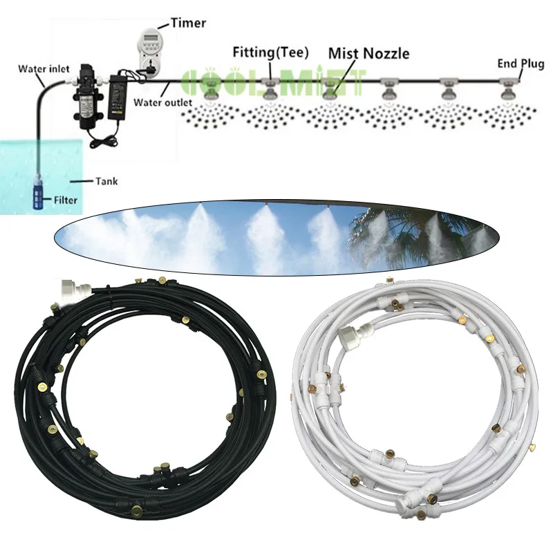 Outdoor Misting Cooling System 12V Water Pump Kit Fog Nozzle For