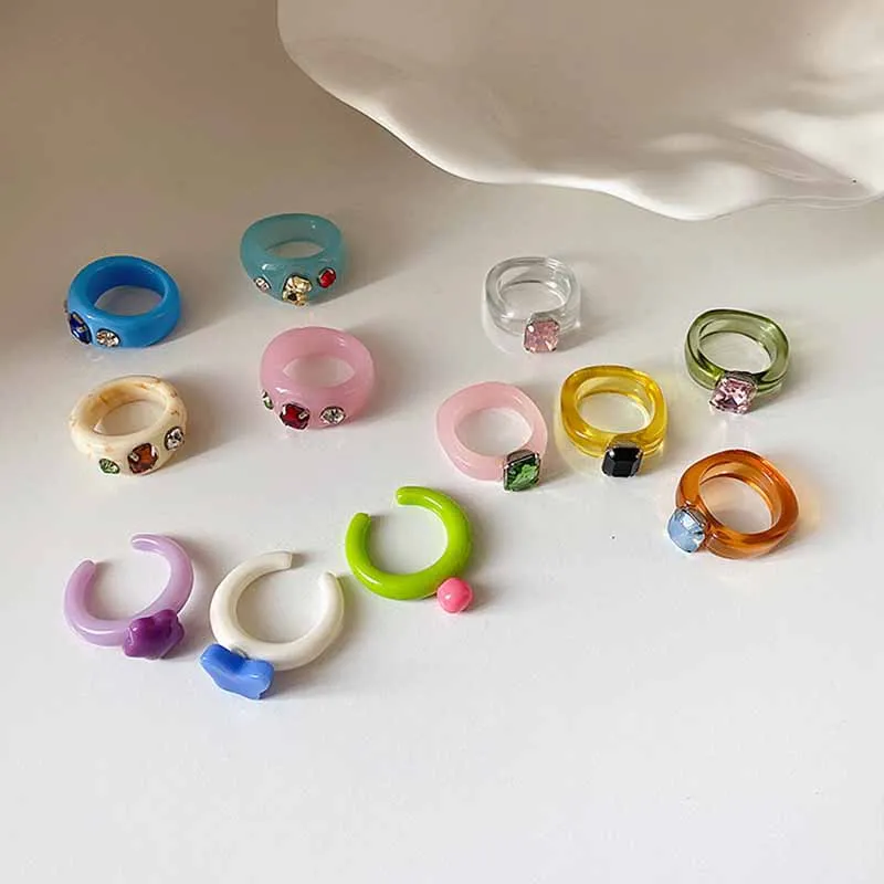 PPX Set 11 Anelli In Resina Colorata Per Donne E Ragazze – Gioielli Fashion Grossi, Estetici E Impilabili, Ideali Per Ogni Occasione